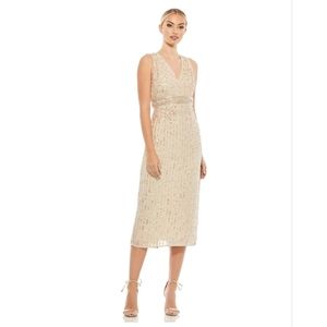 MAC DUGGAL Sequin Midi Dress Size 12 Nude color